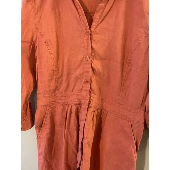 Eileen Fisher Linen Blend Salmon Pink Shirt Dress - Picture 6 of 9